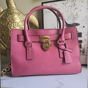 Michael Kors Leather Deep Red Mauve Hamilton Satchel Bag With The Strap EUC